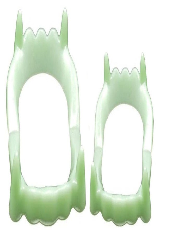 Zhuluck 2Pcs Green Vampire Teeth Fangs Glow in The Dark Plastic Fake Vampire Teeth Sharp Teeth Halloween Decorative Luminous Dentures - Image 1